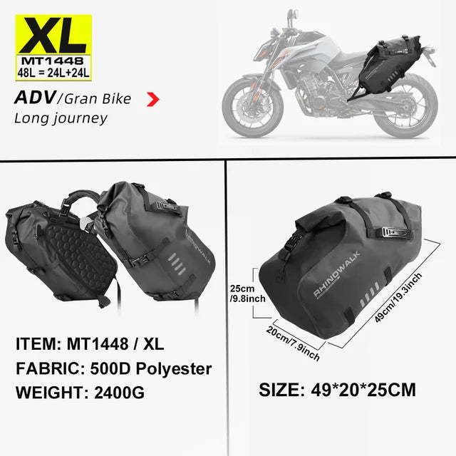 Rhinowalk Motorcycle Bag 100% Waterproof 18L/28L/48L Large Capacity 2 Pcs Universal Fit Motorcycle Pannier Bag Saddle Side Bags