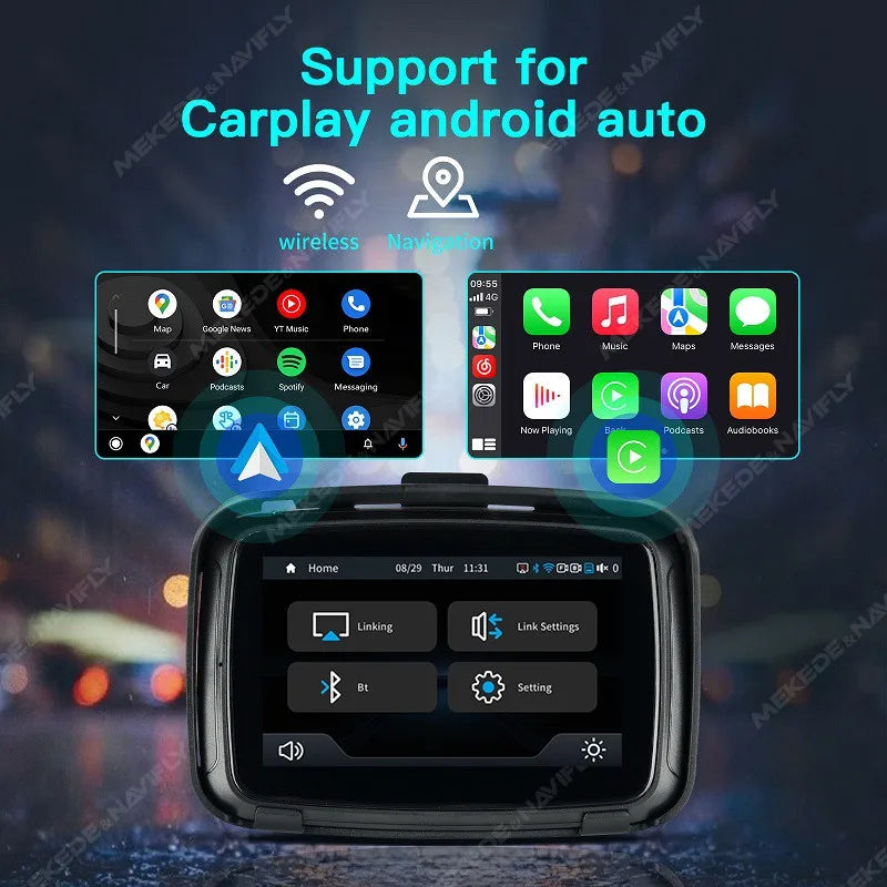 5 Inch Motorcycle Display Screen Carplay Moto Navigation Portable Digital Dashboard Motobike Android Auto Waterproof BT Monitor