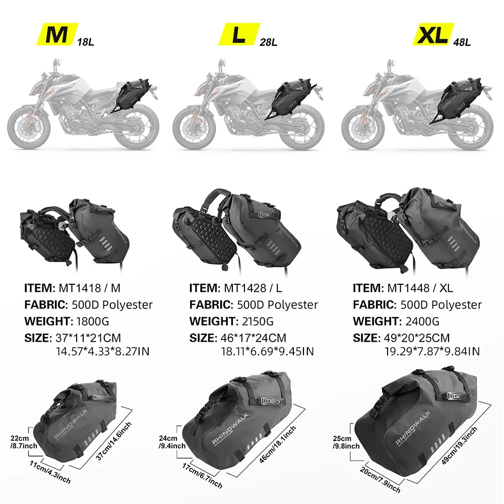 Rhinowalk Motorcycle Side Bags Saddlebag Waterproof Quick-Release Universal 2-Piece 14L/28L/48L Large Capacity Moto Accessories