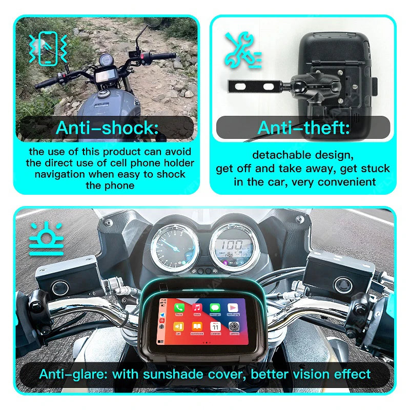 5 Inch Motorcycle Display Screen Carplay Moto Navigation Portable Digital Dashboard Motobike Android Auto Waterproof BT Monitor