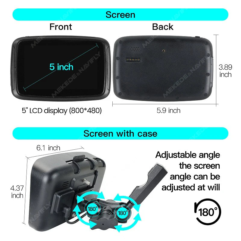 5 Inch Motorcycle Display Screen Carplay Moto Navigation Portable Digital Dashboard Motobike Android Auto Waterproof BT Monitor