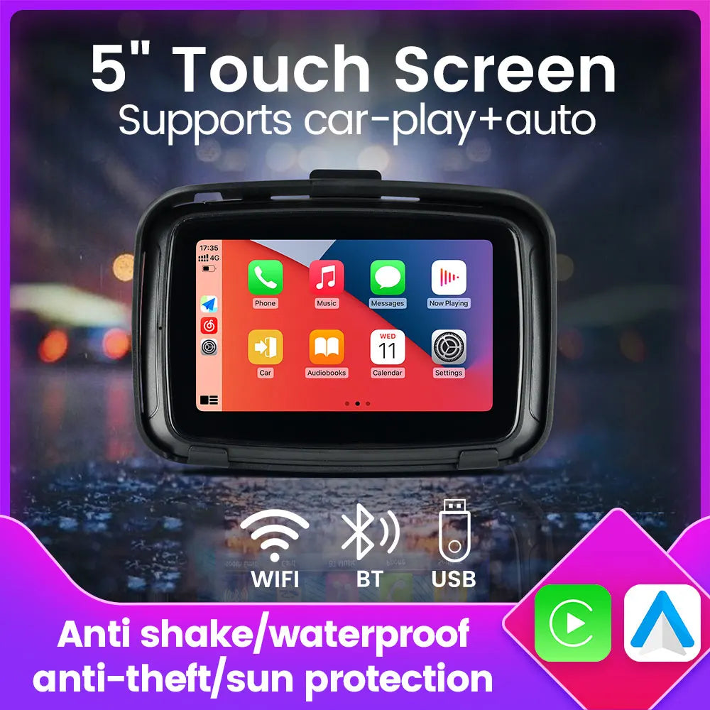 5 Inch Motorcycle Display Screen Carplay Moto Navigation Portable Digital Dashboard Motobike Android Auto Waterproof BT Monitor