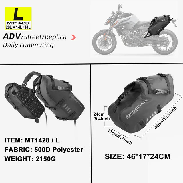 Rhinowalk Motorcycle Bag 100% Waterproof 18L/28L/48L Large Capacity 2 Pcs Universal Fit Motorcycle Pannier Bag Saddle Side Bags