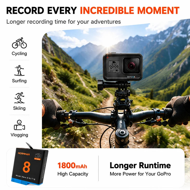 GoPro Hero 5 6 7 8 Black Replacement Battery 1800mAh Rechargeable Li-ion Camera Battery Compatible with Hero5 Hero6 Hero7 Hero8