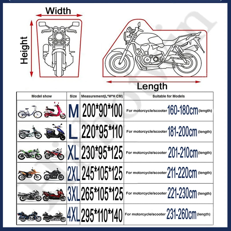 Motorcycle Waterproof Cover Universal Outdoor Protection Dust Motorbike Rain Cover Sunshade Dustproof Uv Protective M L XL  4XL