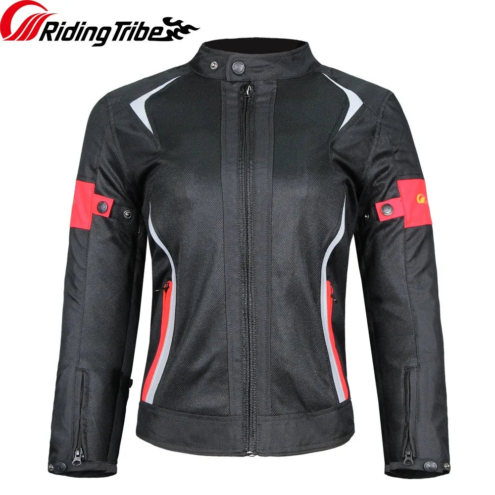 Woman Motorcycle Jacket Summer Breathable Motorbike Riding Armor Coat with 5pcs Protective Pads and Waterproof Liner JK-52