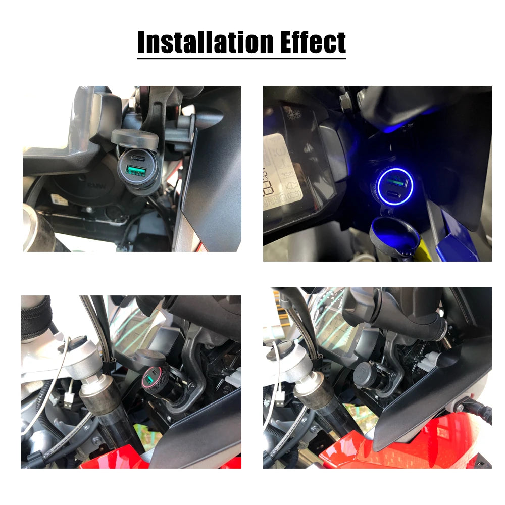 Motorcycle Quick Charger USB Type-C QC 3.0 Power Adapter Socket Plug For BMW R1100RT R1250GS Adventure R1200GS GS1200 ADV LC