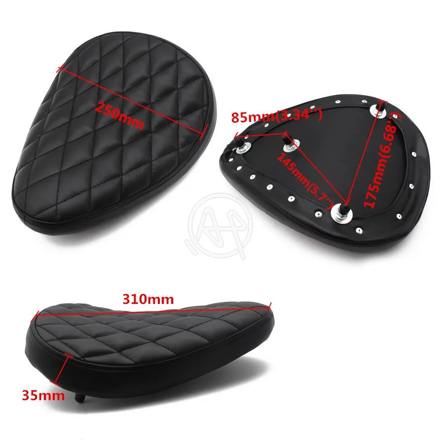 Motorcycle Retro Black Leather Solo Seat for Harley Custom Chopper Bobber Leather Saddle Seat