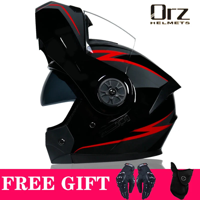 Latest DOT Approved Safety Modular Flip Motorcycle Helmet Voyage Racing Dual Lens Helmet Interior Visor Orz-161