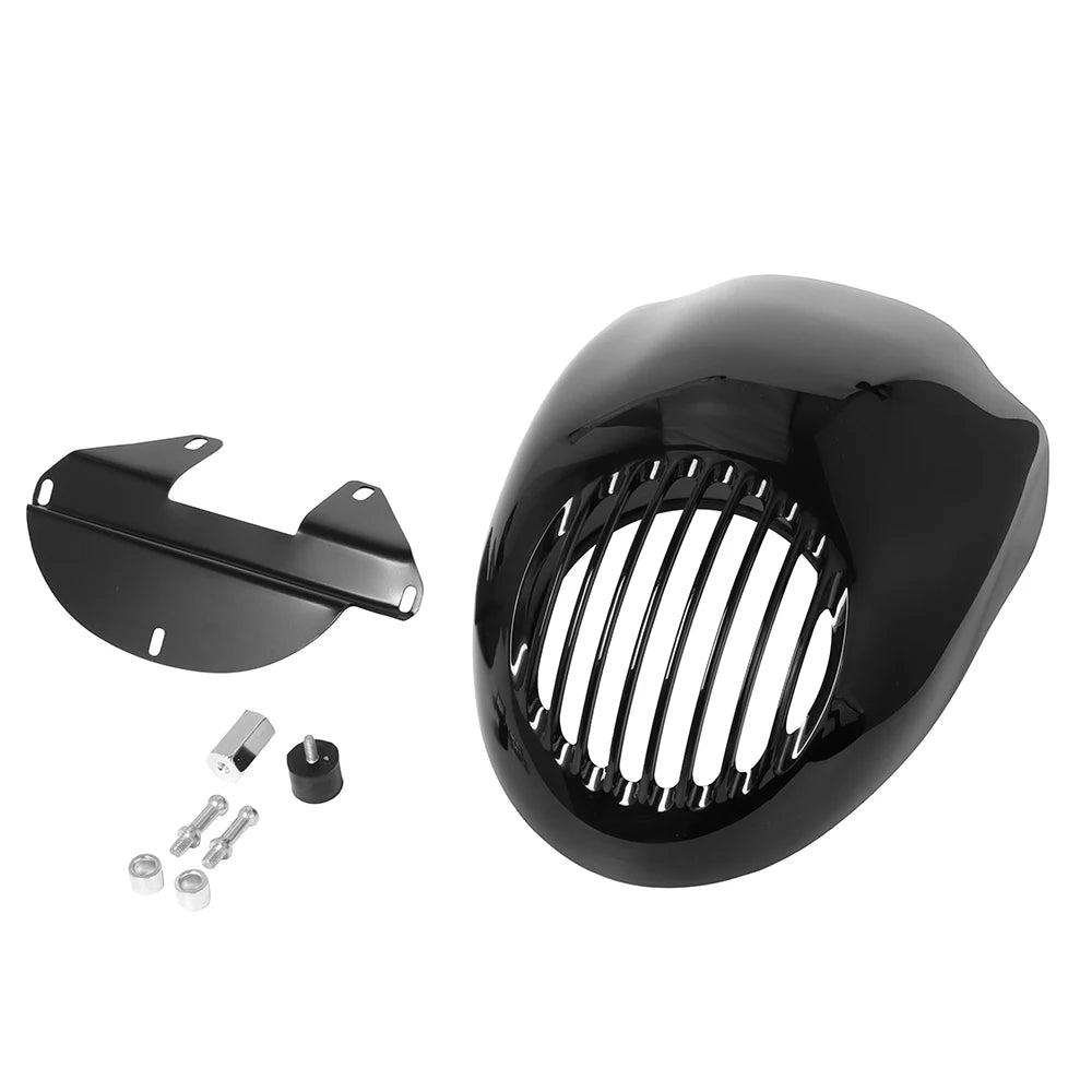 Motorcycle Black Headlight Grill Fairing Cover ABS Plastic Windshield For Harley 883 1200 Front Fork Mount Dyna Sportster XLCH