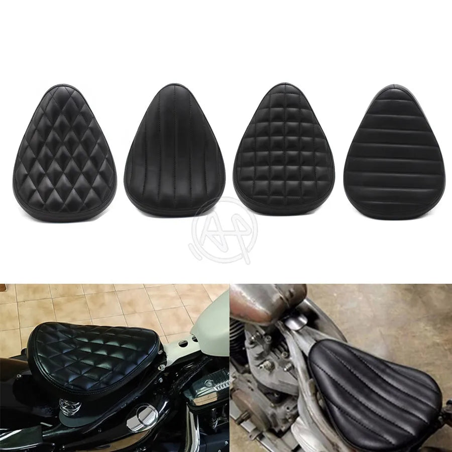 Motorcycle Retro Black Leather Solo Seat for Harley Custom Chopper Bobber Leather Saddle Seat