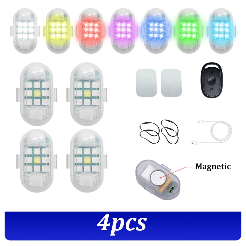 1/2/4x Magnetic 7Colors Wireless Aircraft LED RGB Drone Strobe Light for Motorcycle Car Bike Remote Warning Light Signal Light