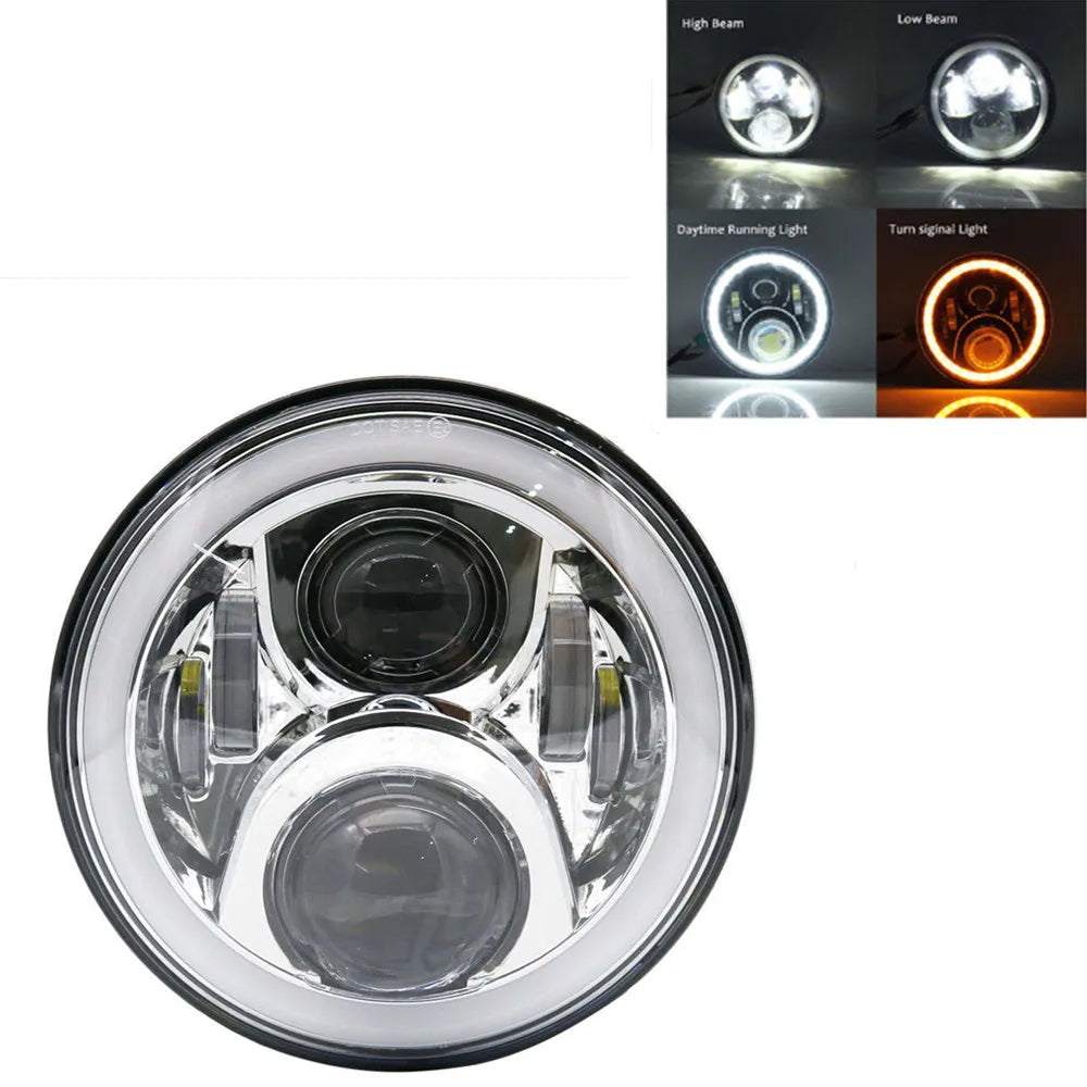 7 Inch Led Auto Headlight Motorcycle LED Headlight DRL Angel Eyes for Harley Honda Yamaha Jeep Lada Niva Urban Car H4 Headlamp
