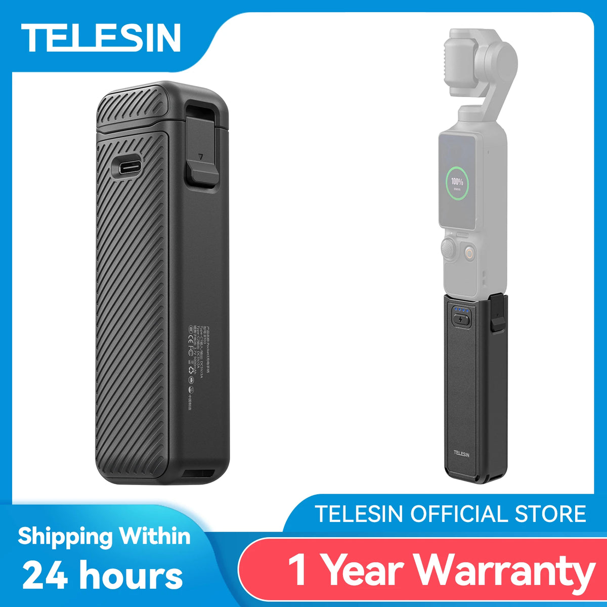 TELESIN 5000Mha Battery Handle for DJI OSMO Pocket 4 3 Camera Hand Grip Holder Mount Powerbank Wireless Charging For Pocket 4 3