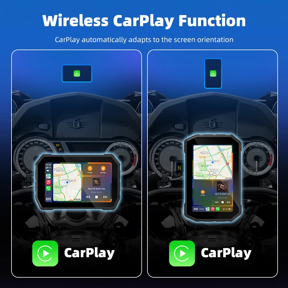 EKIY 5.0 Inch Wireless CarPlay Moto Android Auto For Motorcycle Navigation GPS Portable Digital Dashboard Display Screen TPMS