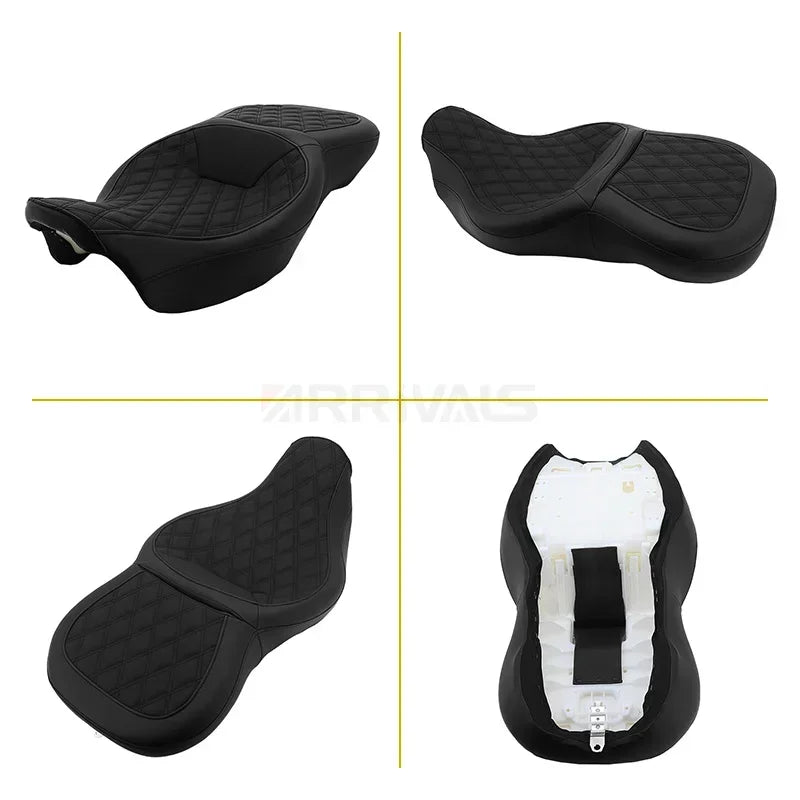 Motorcycle Driver Passenger Seat PU Leather Two-Up Low Profile For Harley Touring CVO Street Glide Road King Special 2009-2022