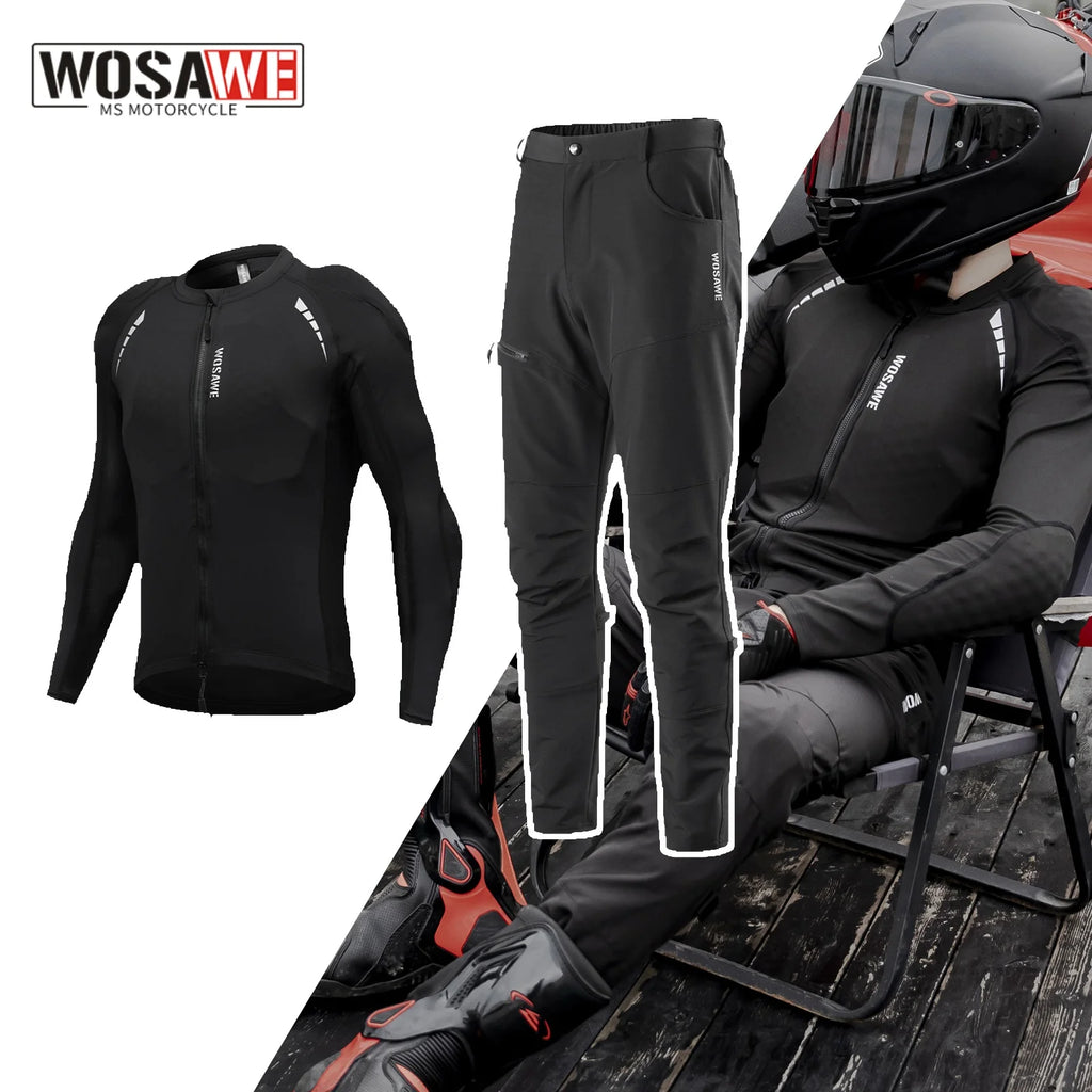 WOSAWE Men's Motorcycle Jacket Pant Set Summer Riding Breathable Jacket Elasticity Slim Fit Riding Jacket Quick Dry Clothing