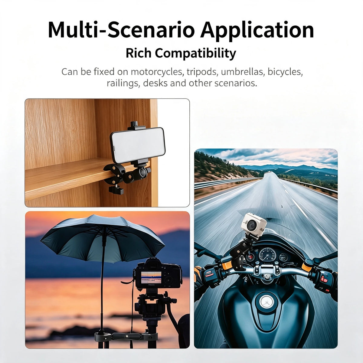 Dual‑Head Super Clamp Motorcycle Mount Selfie Stick Kit for Insta360 X5 X4 X3 X2 GoPro DJI Action Sports Camera Riding Bracket