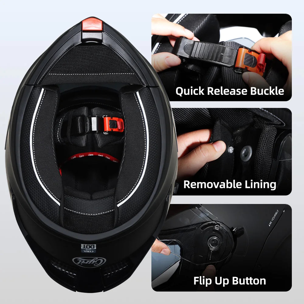 Flip Up Motorcycle Helmet ECE Certified Men and Women Modular Full Face Open Face Moto Helmets DOT Approved