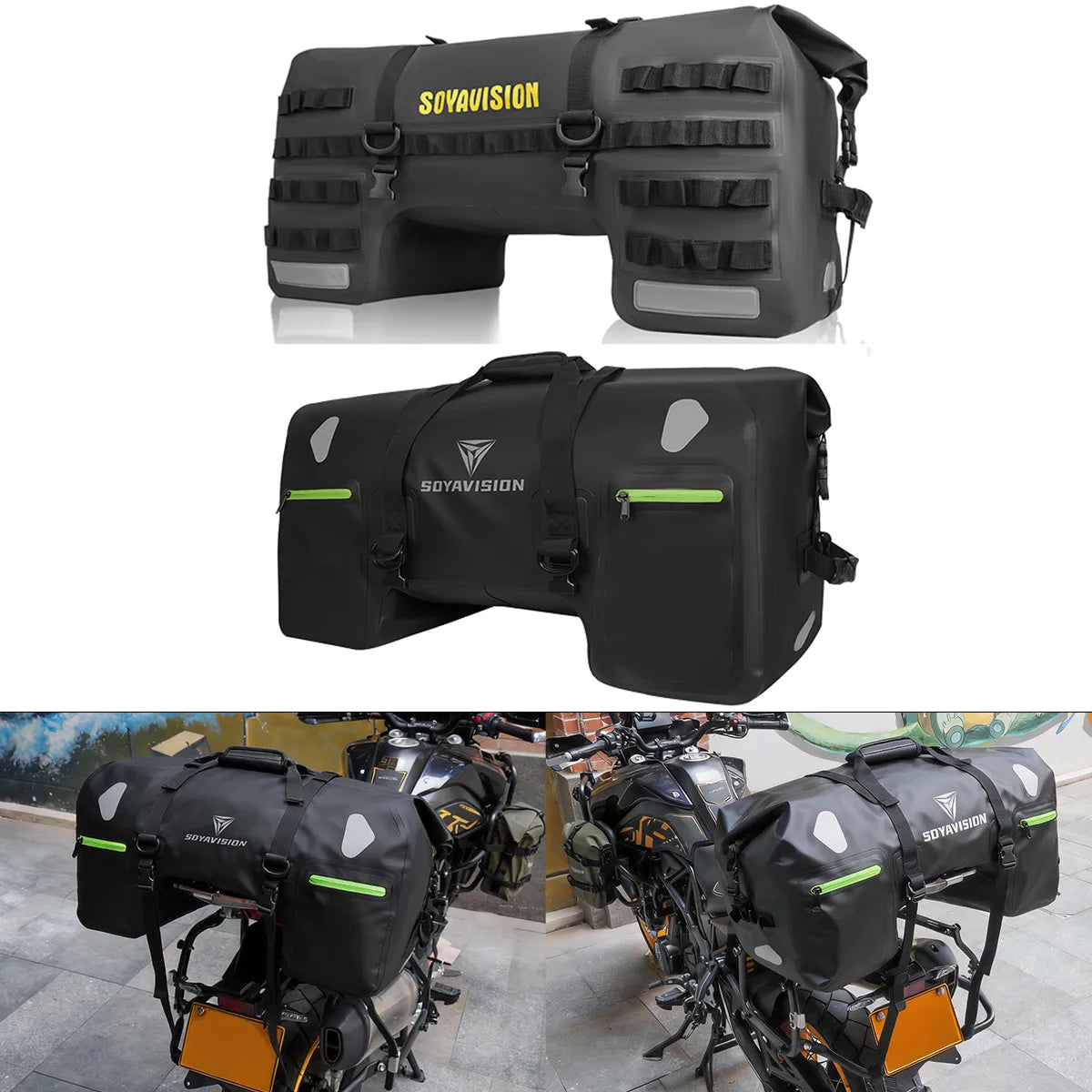 SOYAVISION Dry Motorcycle Tail Bag 80L/50L Waterproof PVC Motor Back Seat Luggage for Travel,Sport Touring & Adventure Riding