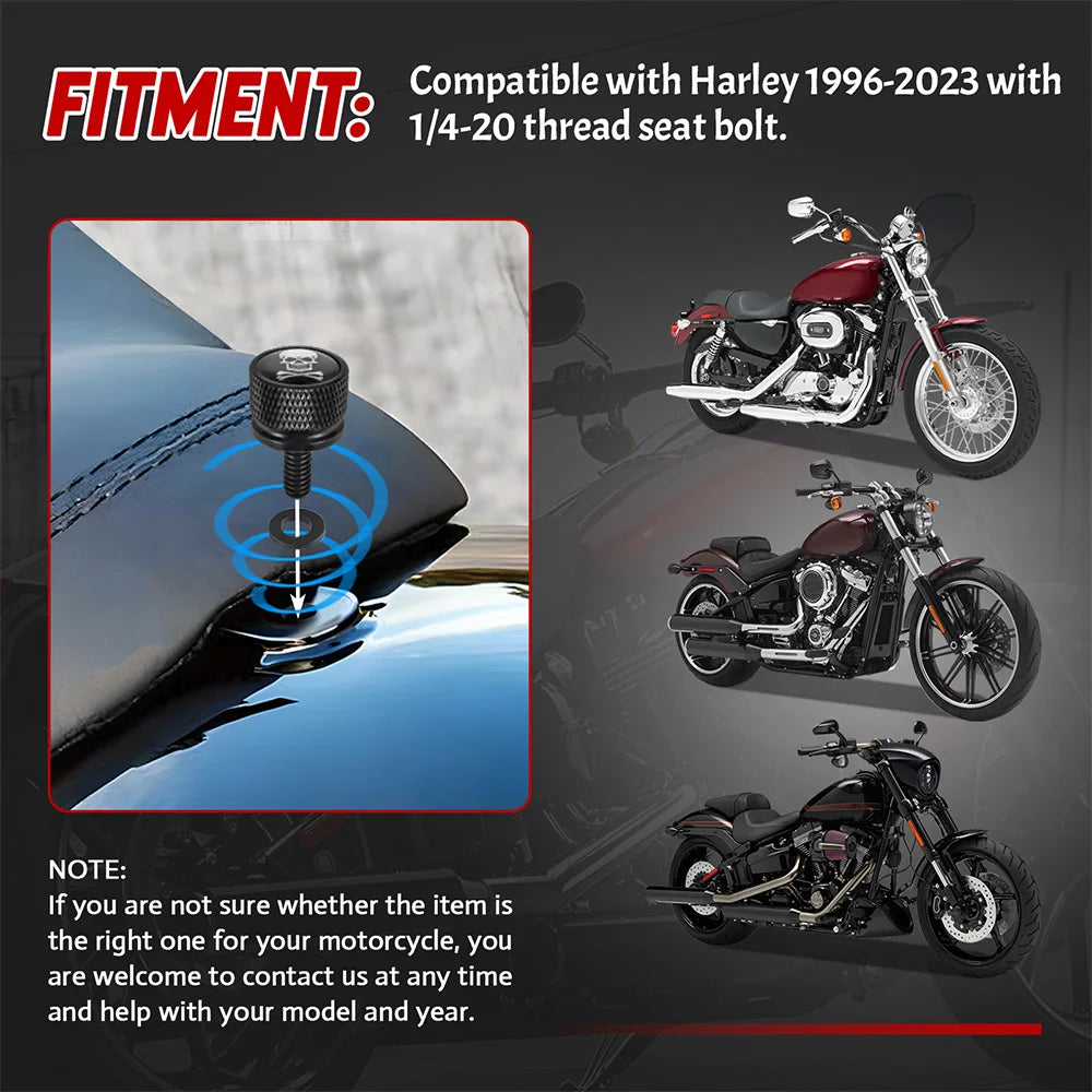 Black Motorcycle Rear Seat Bolt Fender Bolt Screw 1/4"-20 Thread For Harley Sportster Dyna Softail Street Glide 1996-2015