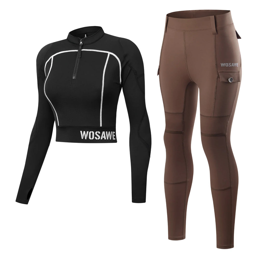 WOSAWE Women Motorcycle Jacket and Pant Set Summer Downhill Motorbike Crop Top Slim Fit Moto Racing Clothing