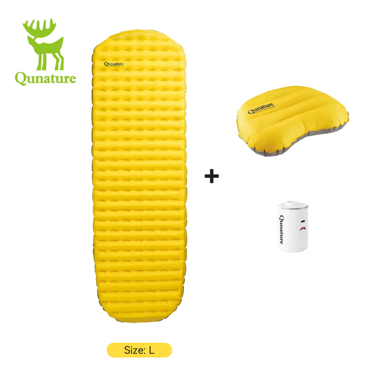 Qunature 3Pcs/set Outdoor Camping Inflatable Mattress Sleeping Bed Hiking Picnic Beach Mats Pillow Inflatable Pump  Air Cushion