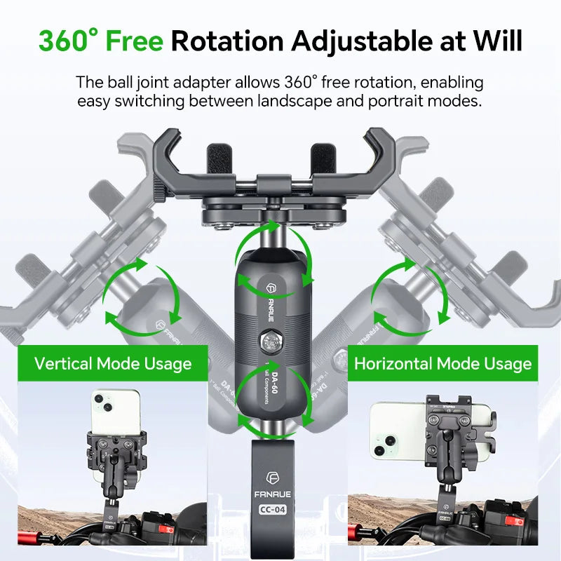 FANAUE Motorcycle Bike Phone Holder Mount Aluminum Alloy with Vibration Dampener ATV/ UTV Bike Scooter Handlebar GPS Clip