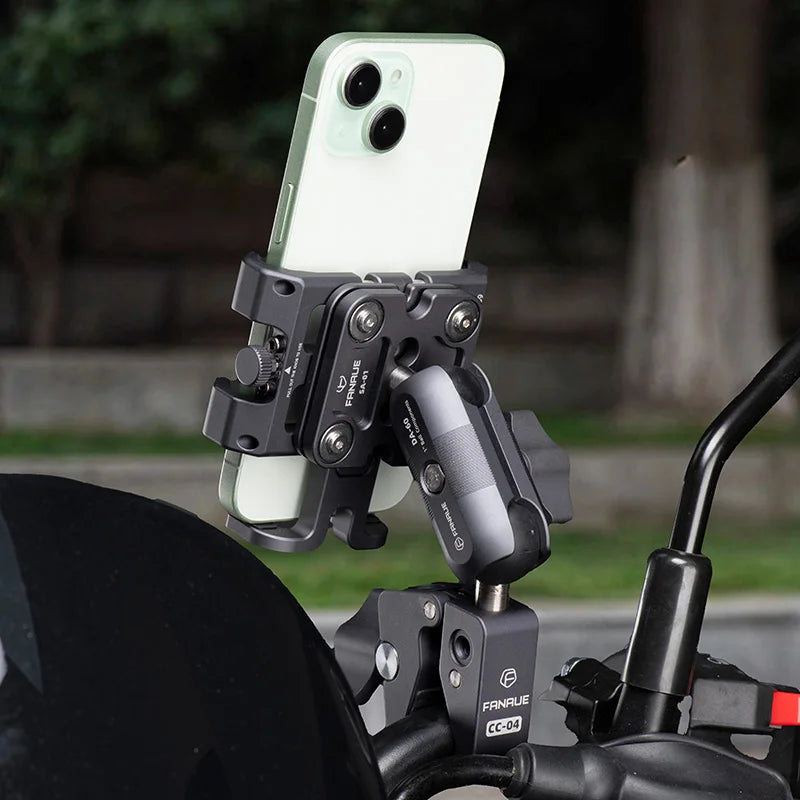 FANAUE Motorcycle Bike Phone Holder Mount Aluminum Alloy with Vibration Dampener ATV/ UTV Bike Scooter Handlebar GPS Clip