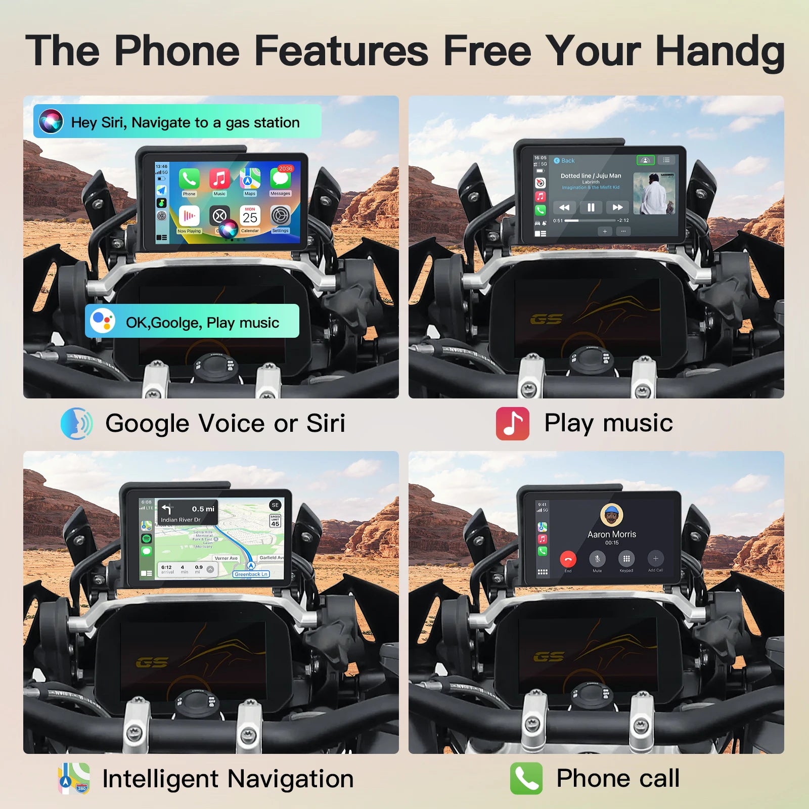 For BMW motorcycle R1200GS R1250GS R1300GS ADV R1000 XR S1000 wireless carplay Android auto GPS navigation screen accessories