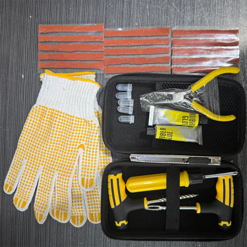 Emergency Tire Repair Kit - Heavy-Duty Glue & Rubber Strips for Flat Puncture Fix on Cars/Trucks/RVs, On-the-Go Safety Solution