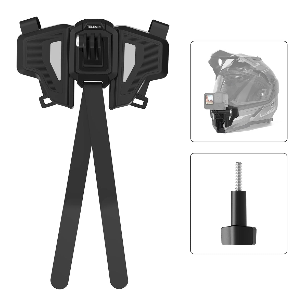 TELESIN Motorcycle Helmet Mount Strap Flodable Front Chin Mount for GoPro 13 12 11 10 9 DJI Osmo Action3 Insta360 Accessories
