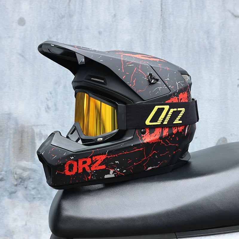 ORZ-903-Unisex All Weather Motocross Helmet with Goggles, Reinforced ABS DOT Standard Ventilated Off Road Safety Helmet