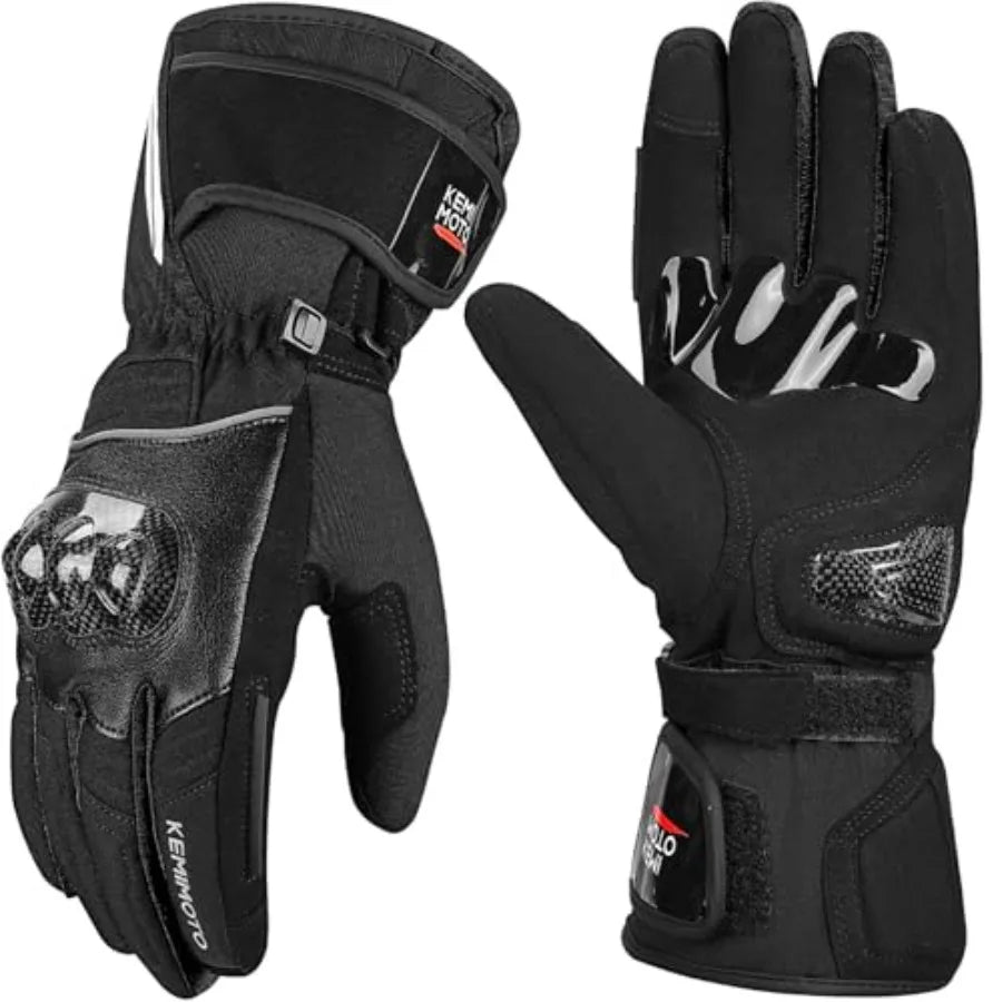 Motorcycle Winter Gloves for Men: Warm Touchscreen Tactical Riding Gloves with Carbon Fiber Protection, Black, Rainproof Windpr