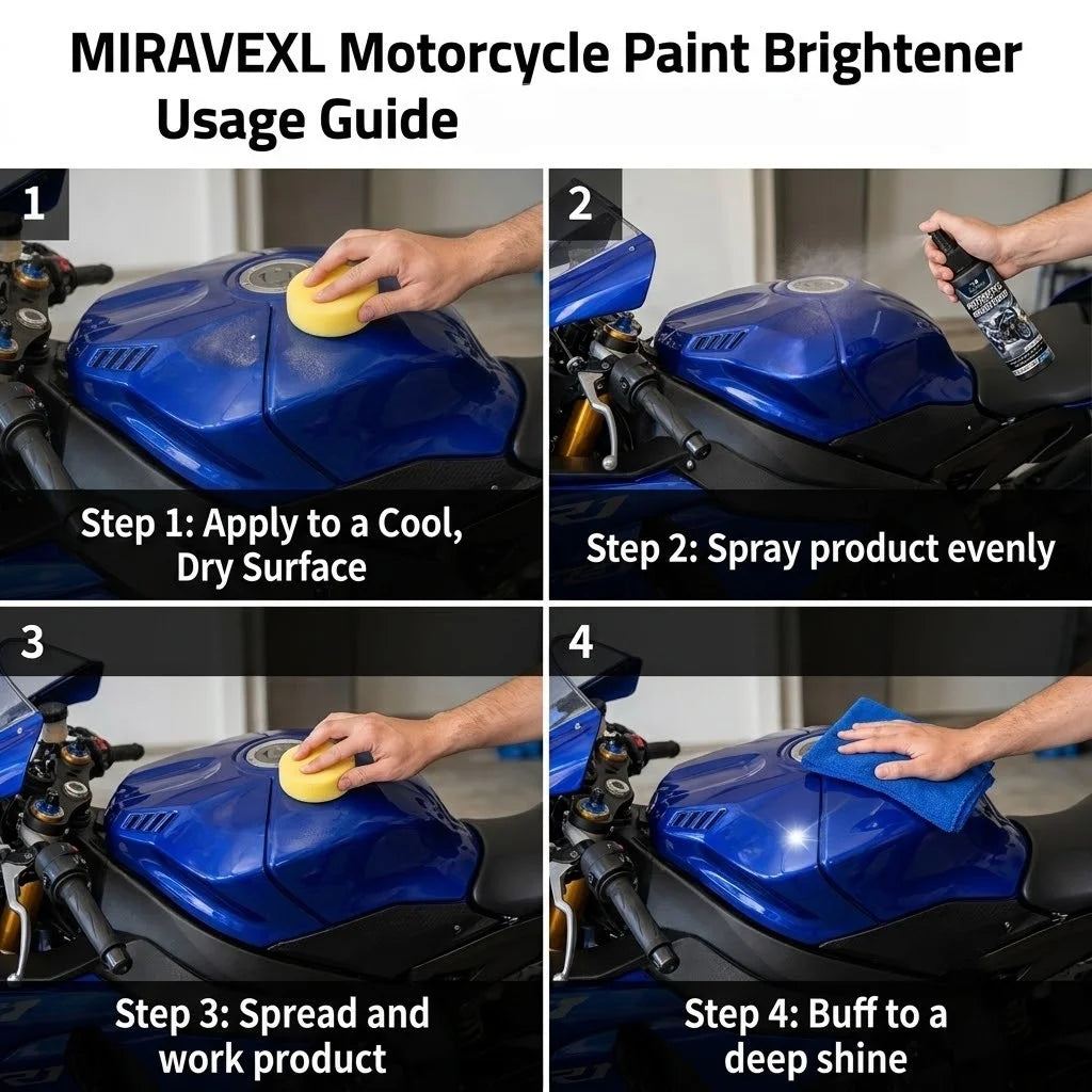 MIRAVEXL Motorcycle Paint Brightener Spray - Professional Polish & High GlossCoating Kit with Large Sponge & Microfiber Cloth