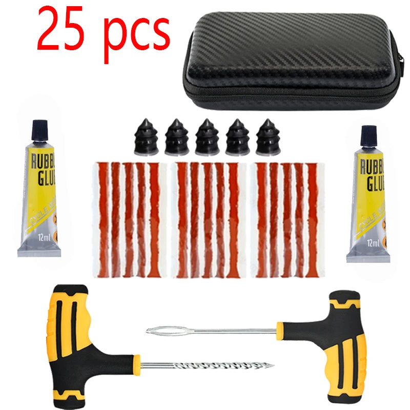 Emergency Tire Repair Kit - Heavy-Duty Glue & Rubber Strips for Flat Puncture Fix on Cars/Trucks/RVs, On-the-Go Safety Solution
