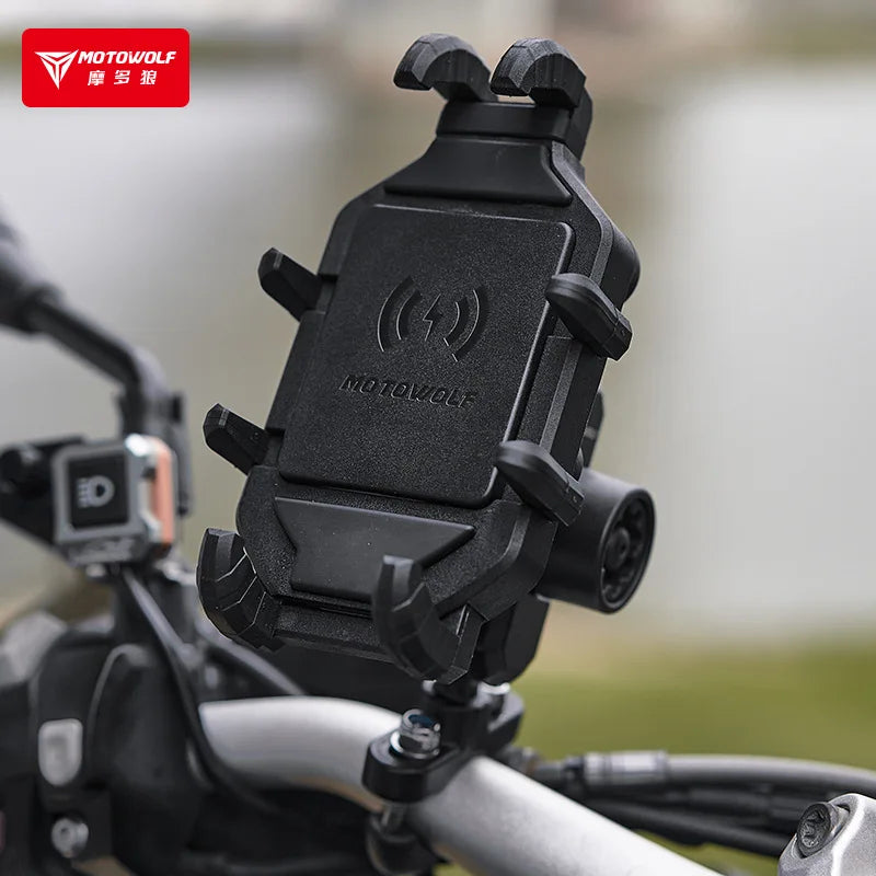 MOTOWOLF Motorcycle Outdoor Shock Absorbing Mobile Phone Holder Eight Claw Fixed Holder Wireless Charging Navigation Holder