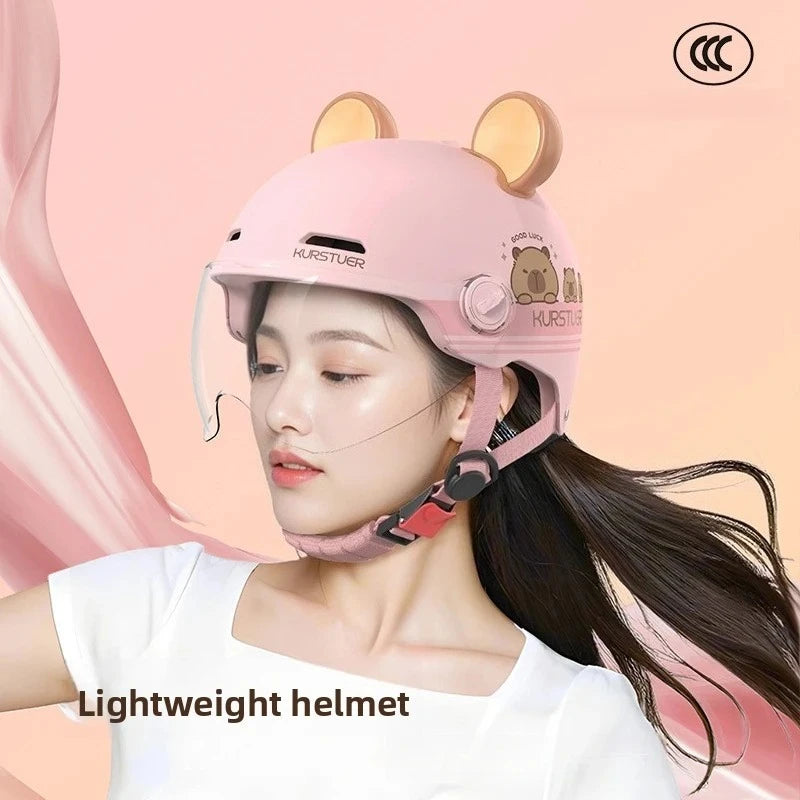 Capybara Helmet Motorcycle Electric Bike Lightweight Safety Helmet Summer Sunscreen Breathable Transparent Lens Adjustable