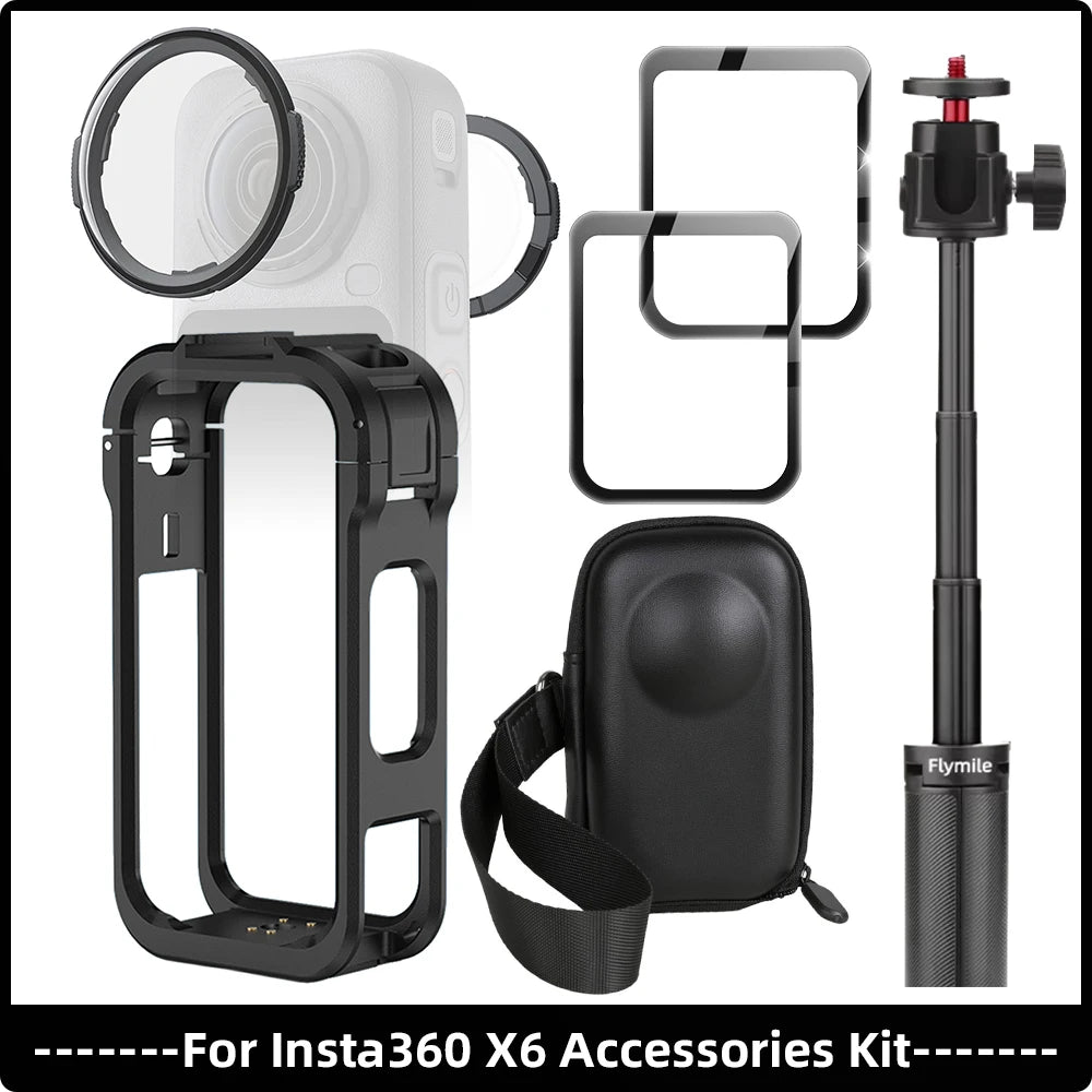Accessories Set for Insta360 X6 Lens Guard Screen Protector Storage Bag Silicone Case Lens Cap Protective Frame for Insta 360 X6