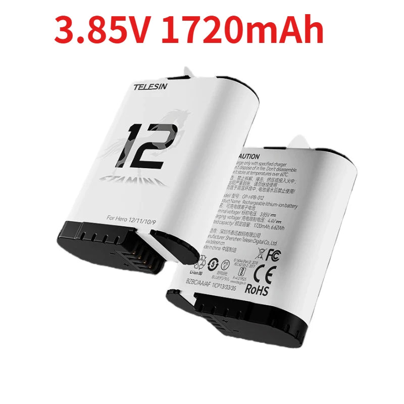 3.85V 1720mAh Low-Temperature Pocket Battery for GoPro Camera 9 10 11 12 Replace Rechargeable Battery Accessories