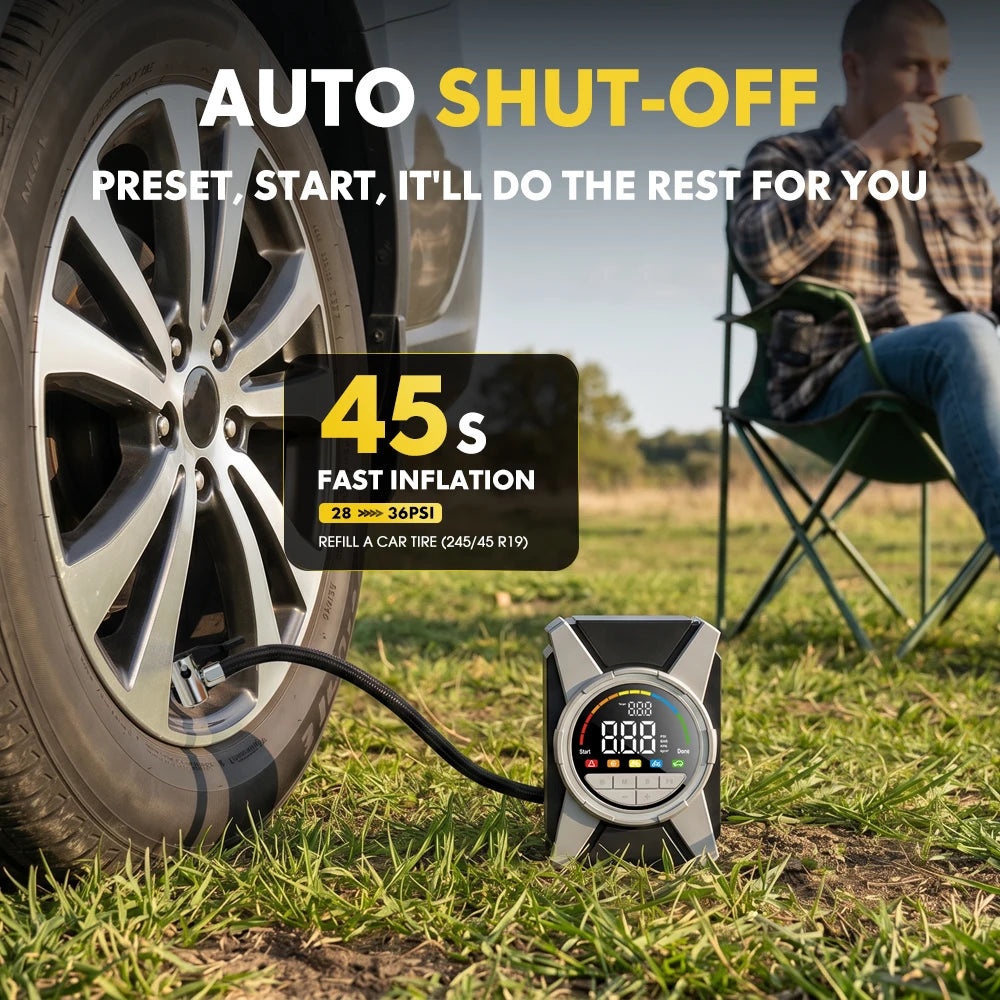 Portable Car Air Compressor 12V Tire Inflator Pump 150PSI Digital Fast Inflation LED Light CE for SUV Truck Moto Bicycle Balls