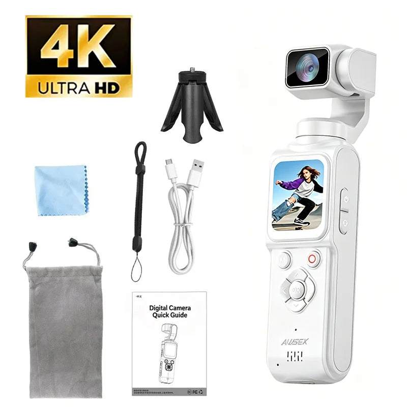 4K Wifi Action Camera 330° Auto-rotate Len Pocket Camera 1.72" Touchscreen Zoom Sport Cam Portable Vlog Video Recorder Cycling