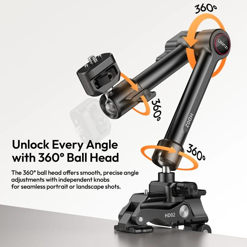 Ulanzi HD02 Quick Release Clamp Bracket Magic Arm Super Clamp with 360° Mini Ball Head 1/4 Screw Clip for SLR Camera Gopro Phone