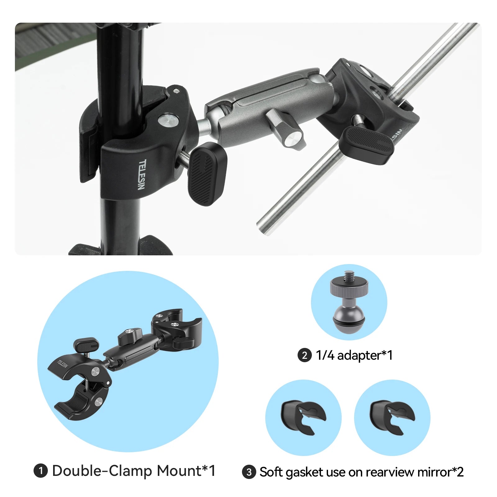 TELESIN Motorcycle Bike Monopod Bicycle Handlebar Panoramic Mount Invisible Selfie Stick Bracket for GoPro Hero DJI Insta360
