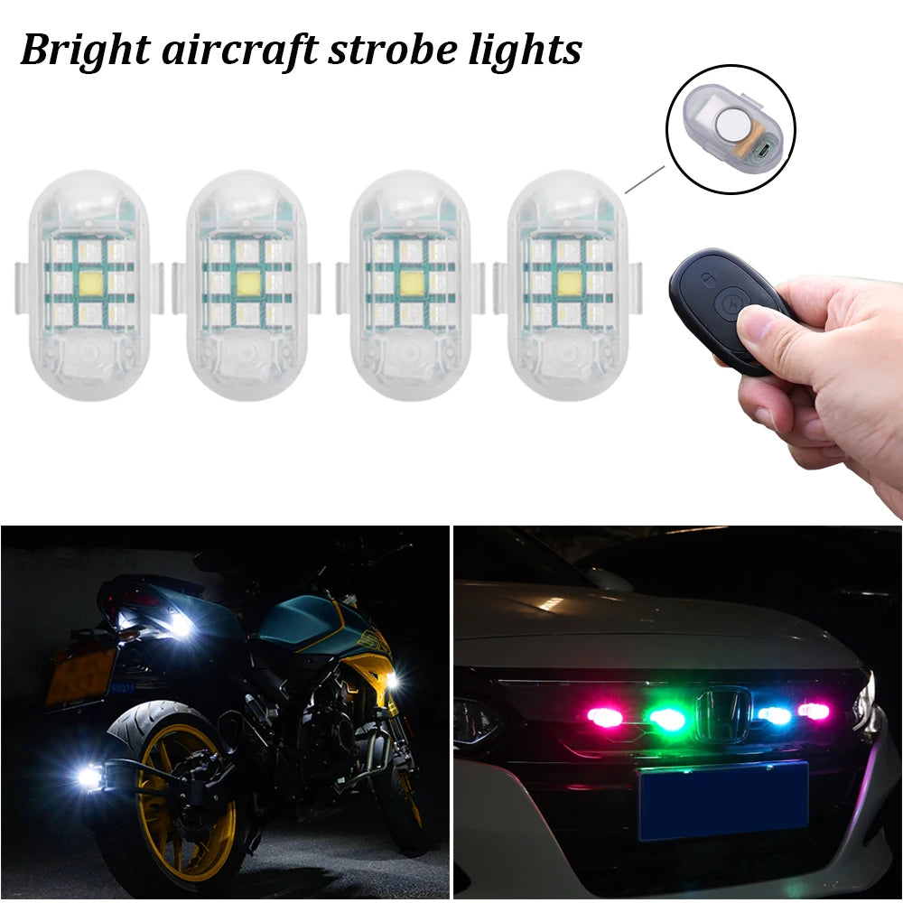 1/2/4x Magnetic 7Colors Wireless Aircraft LED RGB Drone Strobe Light for Motorcycle Car Bike Remote Warning Light Signal Light