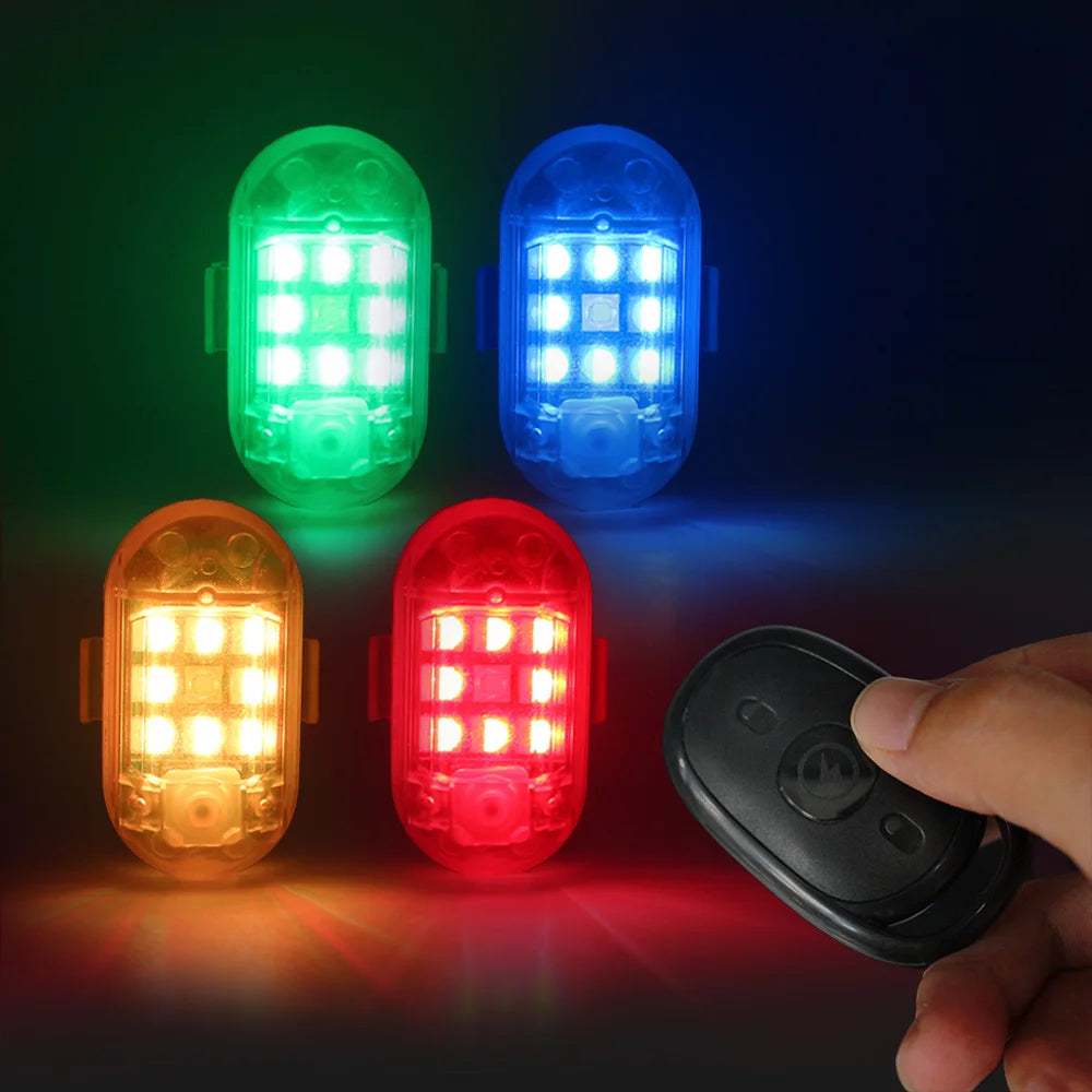 1/2/4x Magnetic 7Colors Wireless Aircraft LED RGB Drone Strobe Light for Motorcycle Car Bike Remote Warning Light Signal Light