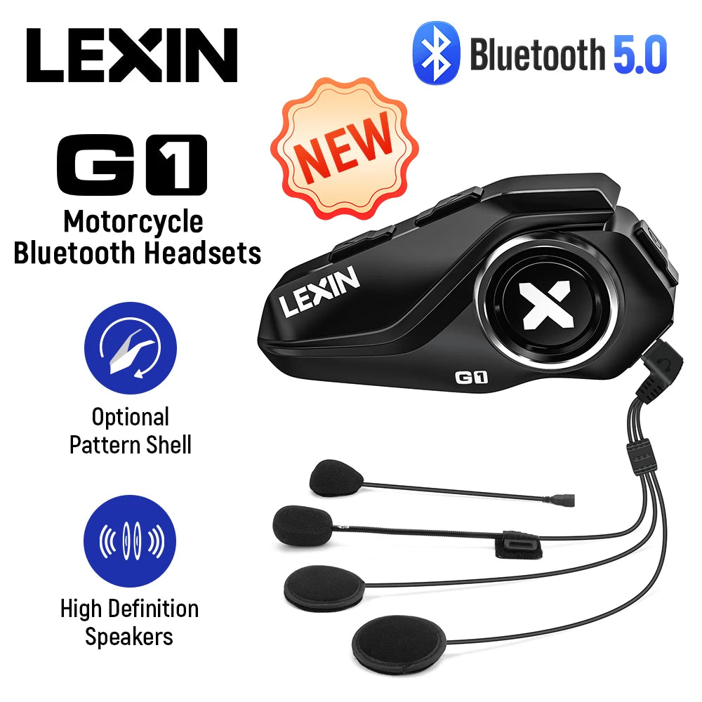 Lexin G1 Motorcycle Bluetooth Headsets for Helmet, Bluetooth 5.0, High Definition Speakers, Sound Quality Upgrade