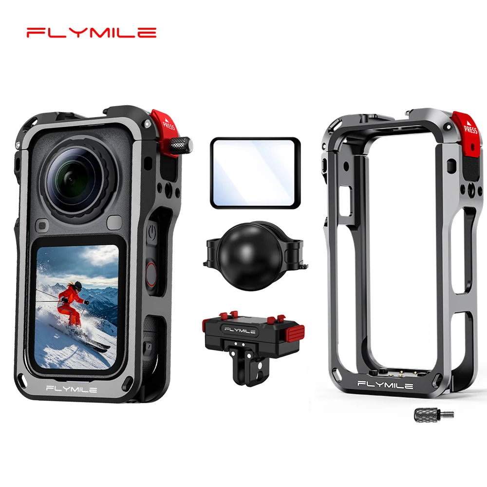 Flymile X6 Cage Metal Protective Case for Insta360 X6 Accessories Camera Aluminum Alloy Frame Cage with Silicone Lens Cover