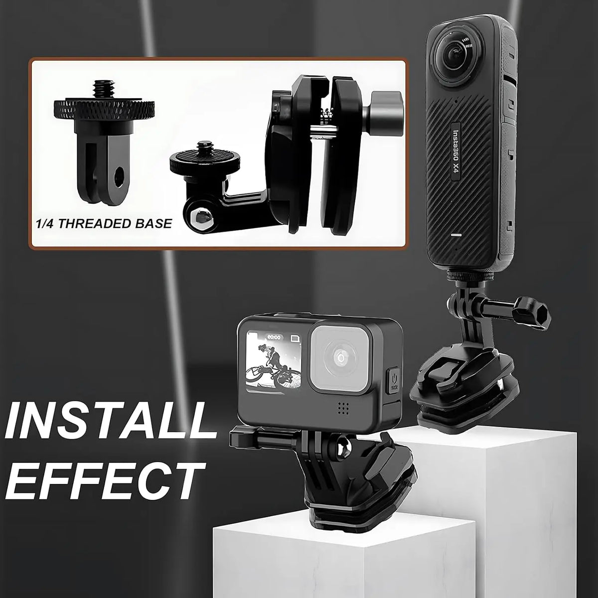 Aluminum Alloy Motorcycle Windshield Clip Camera Mount for GoPro Hero 13 12 11 10 9 8 7,Insta360 X4 X3,DJI OSMO Action 5Pro/4/3