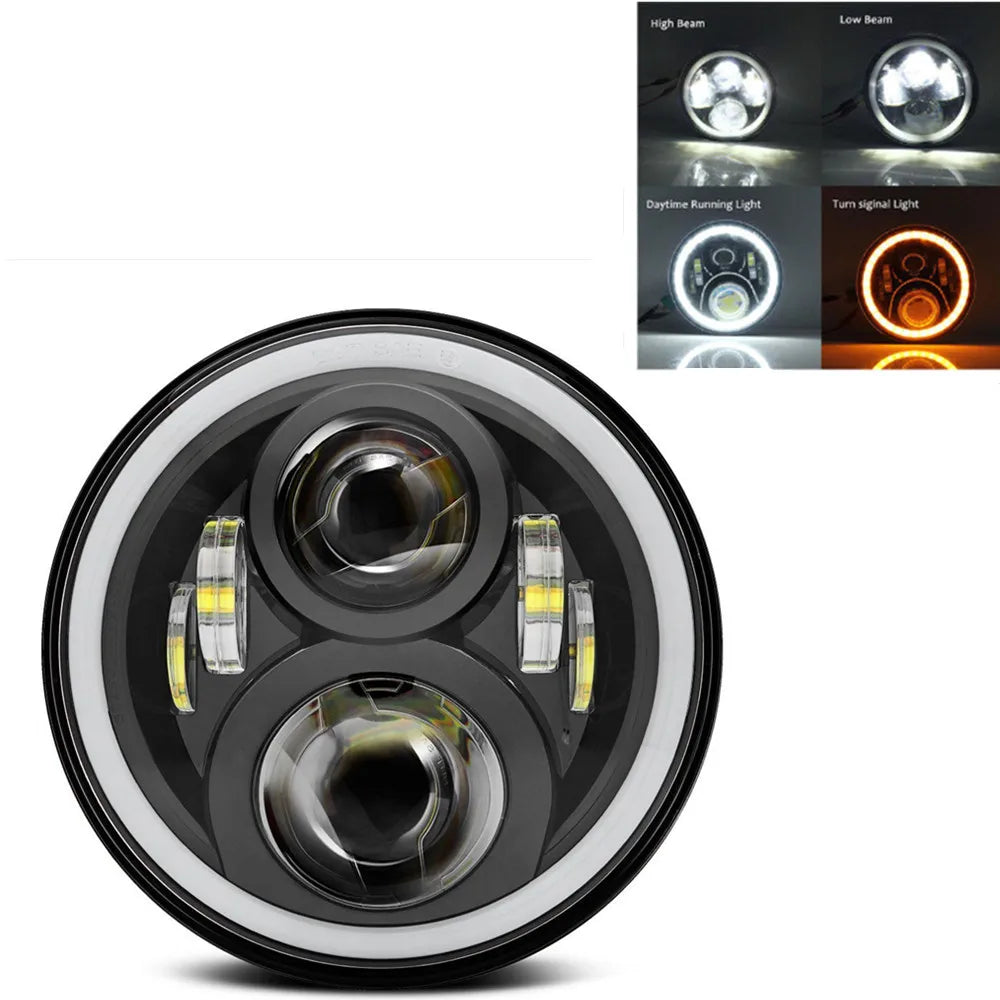 7 Inch Led Auto Headlight Motorcycle LED Headlight DRL Angel Eyes for Harley Honda Yamaha Jeep Lada Niva Urban Car H4 Headlamp